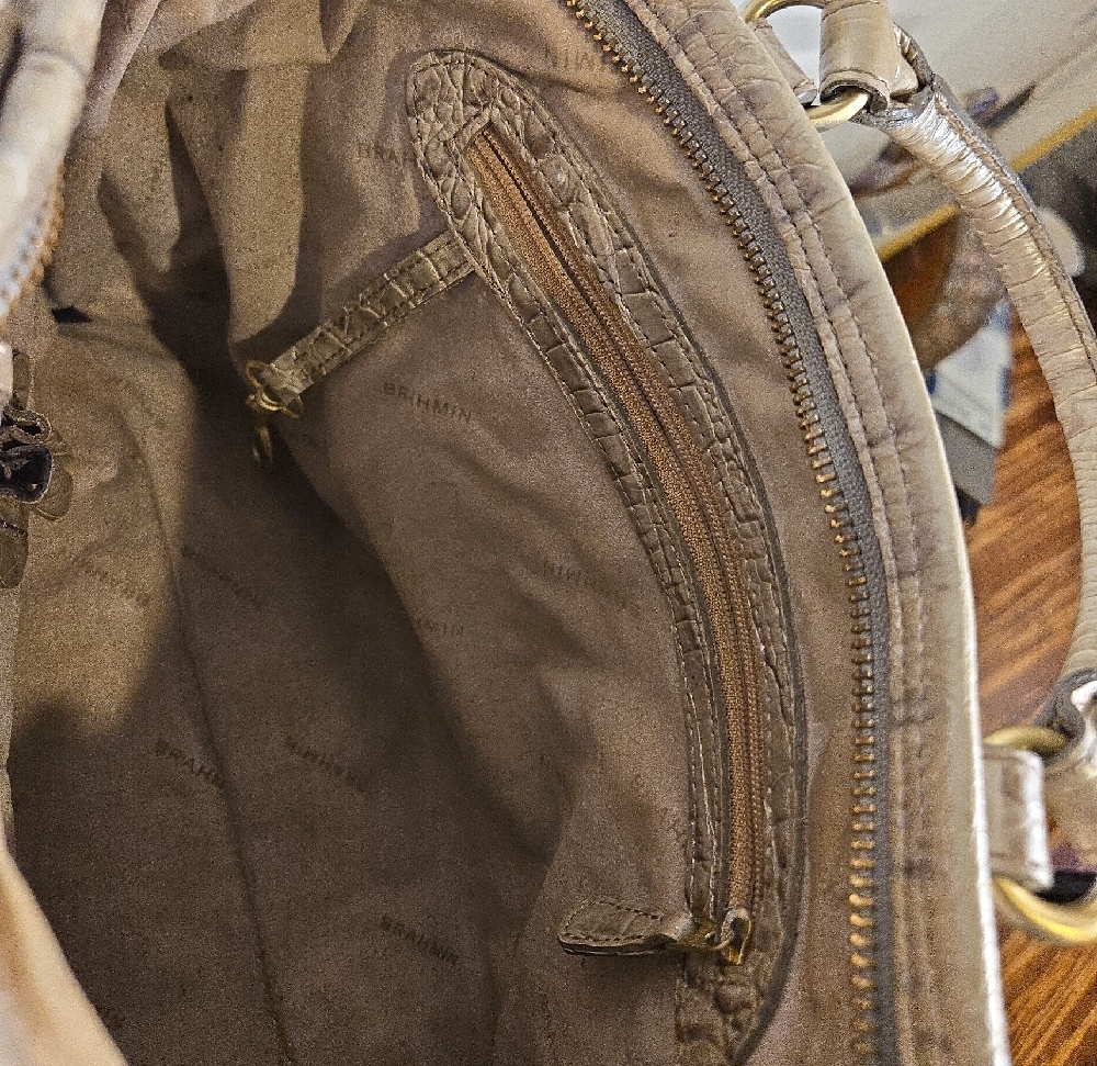 Authentic Brahmin Mini Arno Melbourne Beige Leather Satchel Handbag Shoulder Bag - Picture 5 of 11